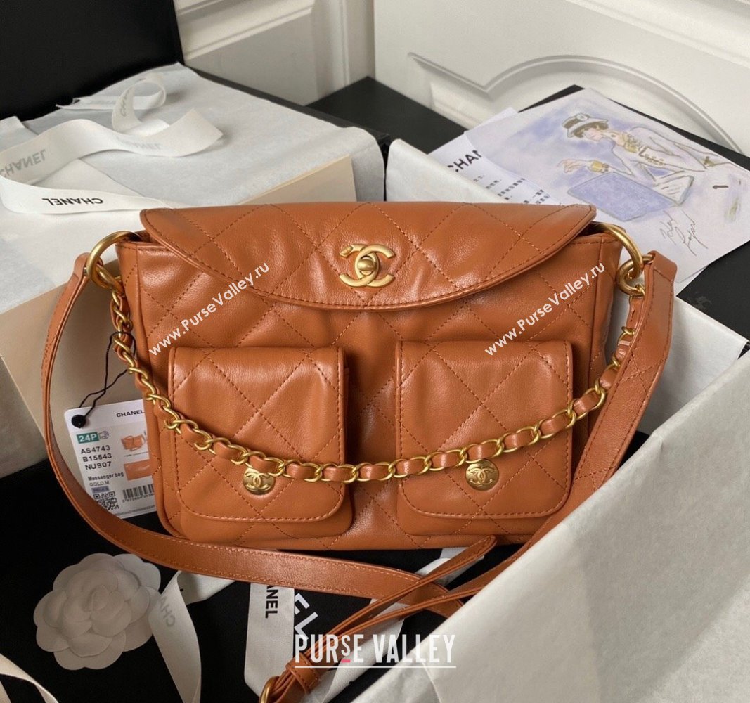 Chanel Shiny Crumpled Calfskin Small Messenger bag AS4743 Brown 2024 (yezi-240411049)