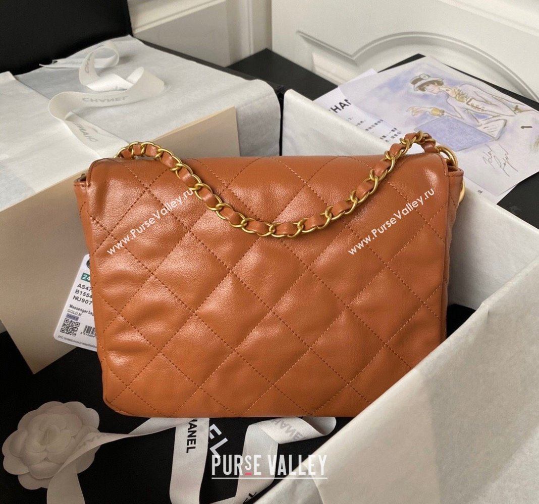 Chanel Shiny Crumpled Calfskin Small Messenger bag AS4743 Brown 2024 (yezi-240411049)