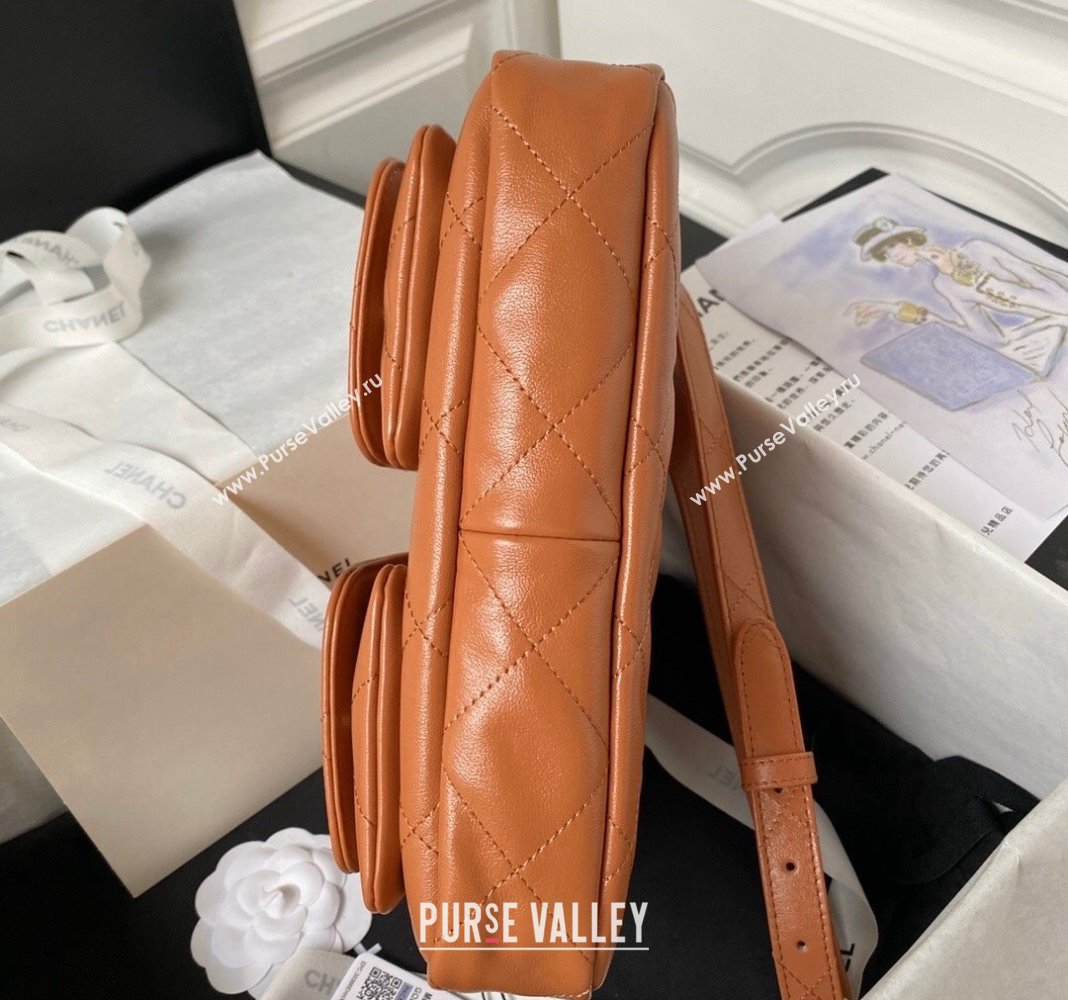 Chanel Shiny Crumpled Calfskin Small Messenger bag AS4743 Brown 2024 (yezi-240411049)