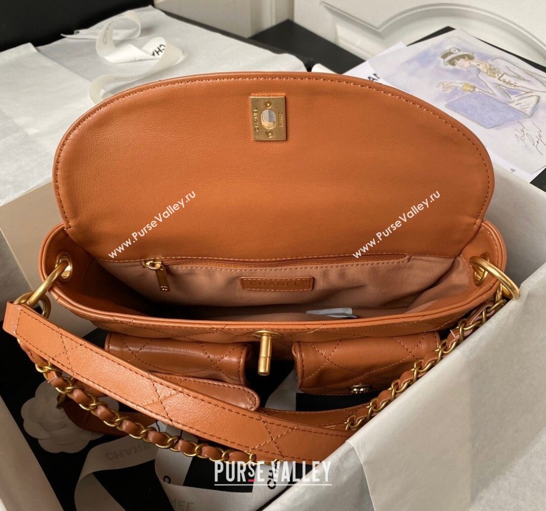 Chanel Shiny Crumpled Calfskin Small Messenger bag AS4743 Brown 2024 (yezi-240411049)