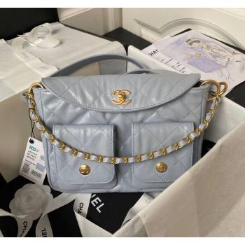 Chanel Shiny Crumpled Calfskin Small Messenger bag AS4743 Grey 2024 (yezi-240411050)