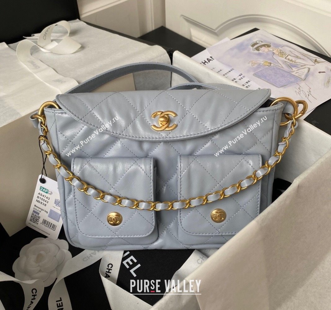 Chanel Shiny Crumpled Calfskin Small Messenger bag AS4743 Grey 2024 (yezi-240411050)