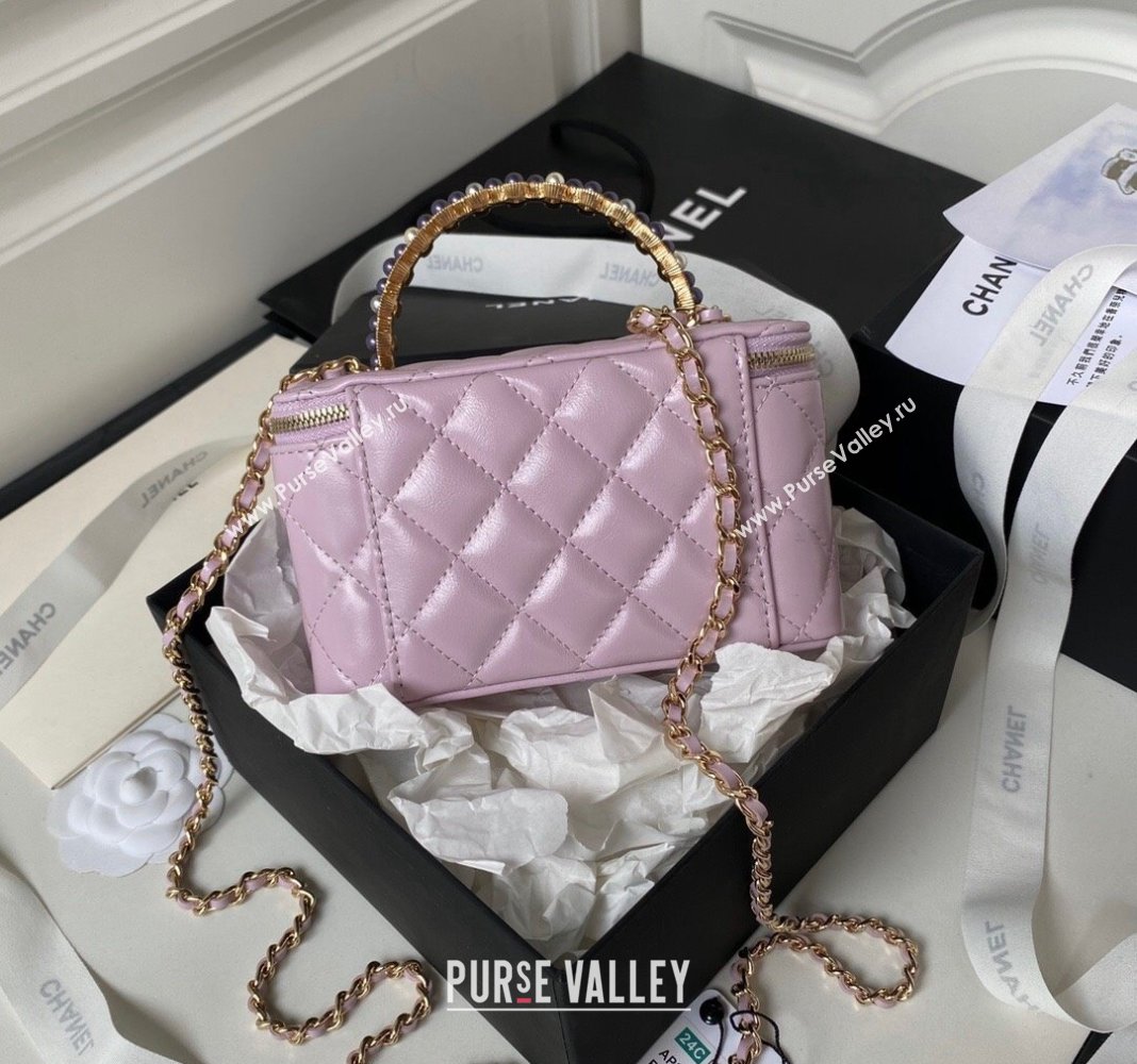 Chanel Shiny Crumpled Lambskin Clutch with Chain and Pearls Top Handle AP3804 Light Purple 2024 (yezi-240411005)