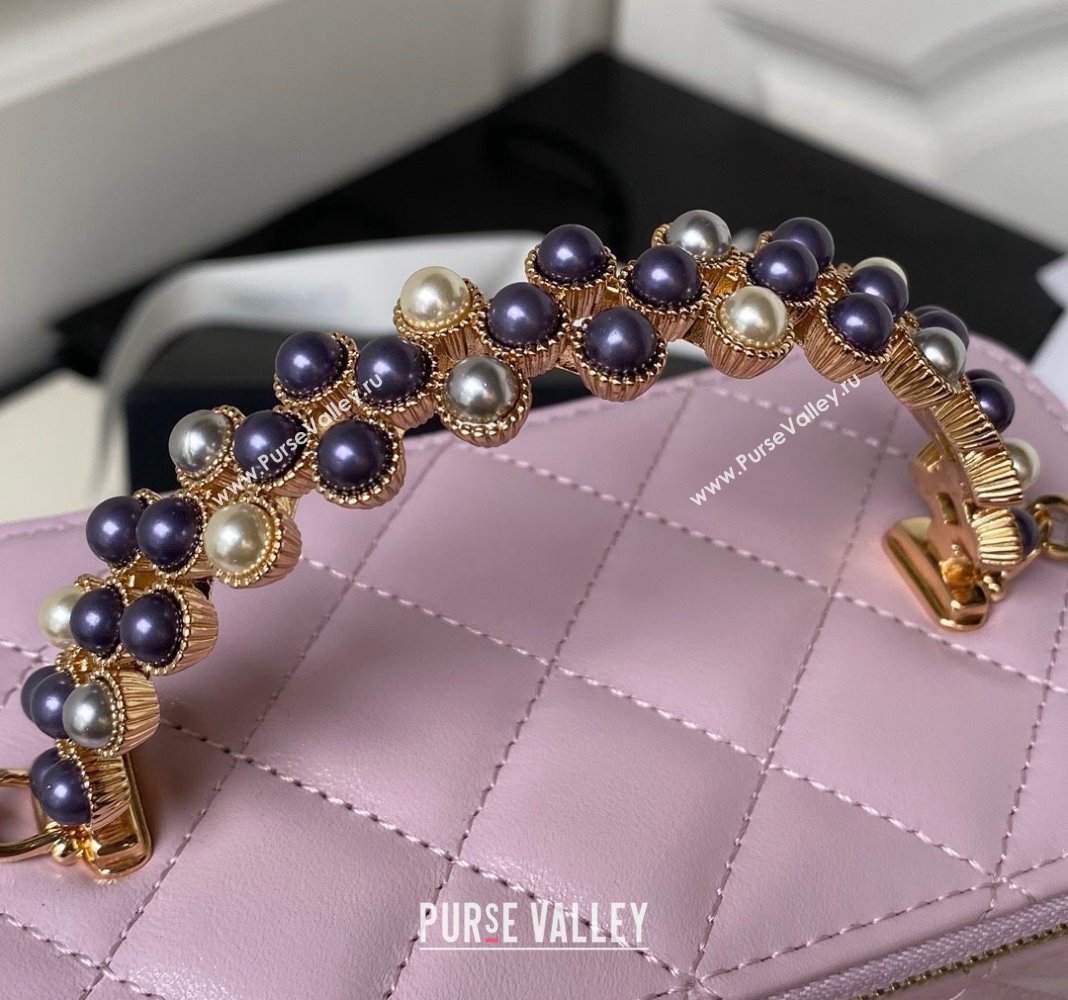 Chanel Shiny Crumpled Lambskin Clutch with Chain and Pearls Top Handle AP3804 Light Purple 2024 (yezi-240411005)