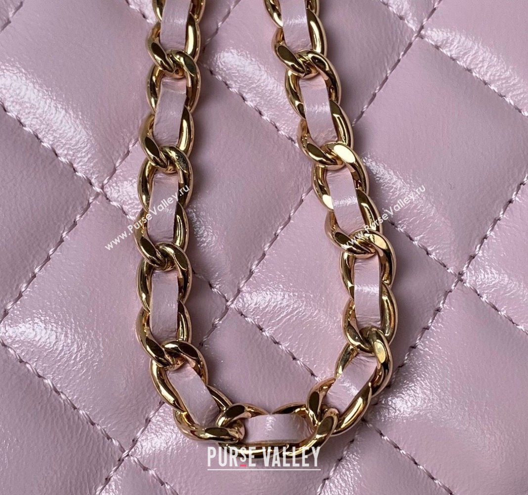 Chanel Shiny Crumpled Lambskin Clutch with Chain and Pearls Top Handle AP3804 Light Purple 2024 (yezi-240411005)