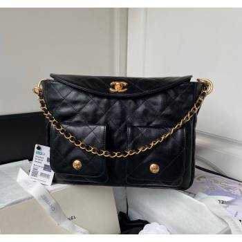 Chanel Shiny Crumpled Calfskin Medium Messenger bag AS4668 Black 2024 (yezi-240411052)