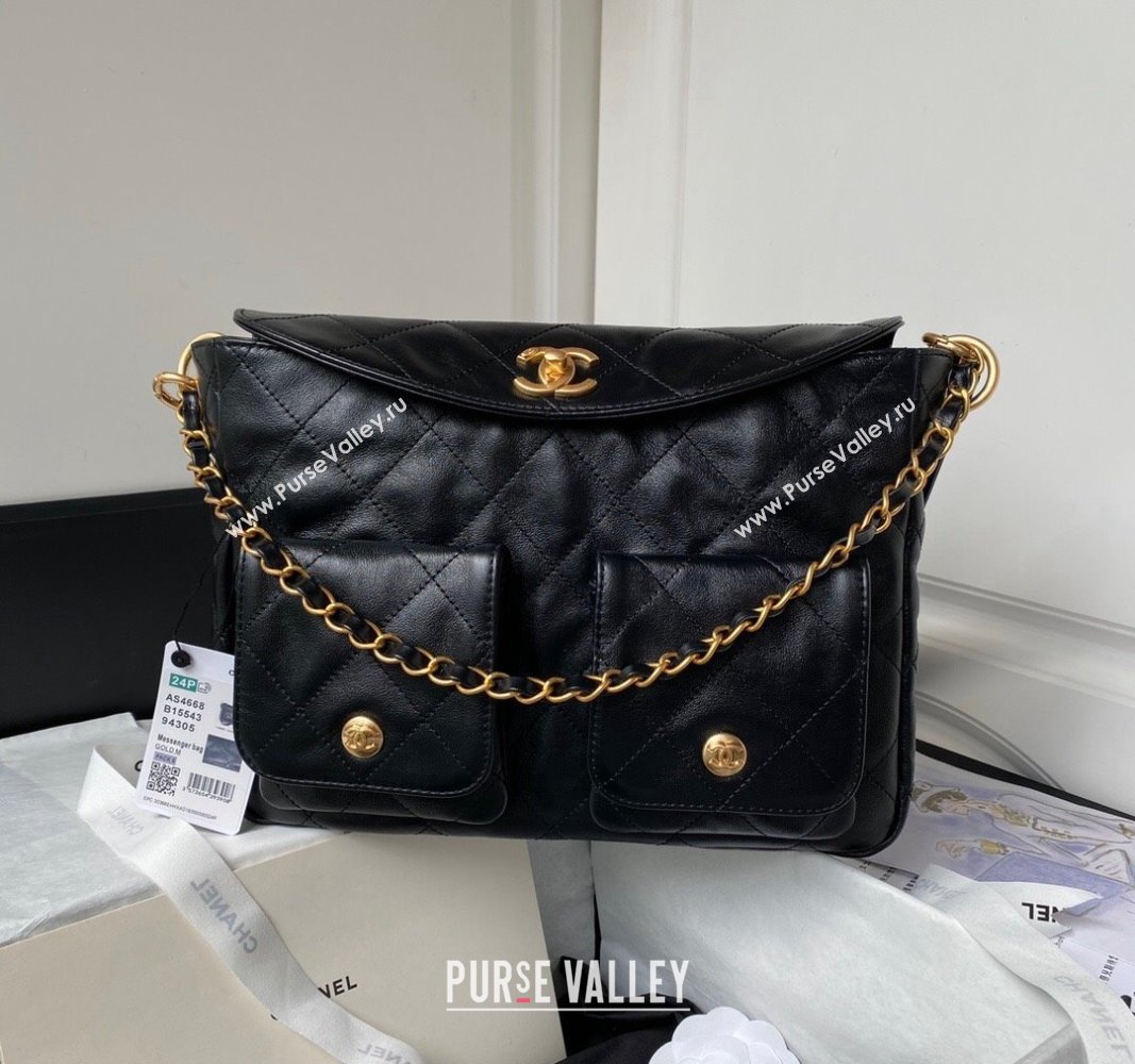 Chanel Shiny Crumpled Calfskin Medium Messenger bag AS4668 Black 2024 (yezi-240411052)