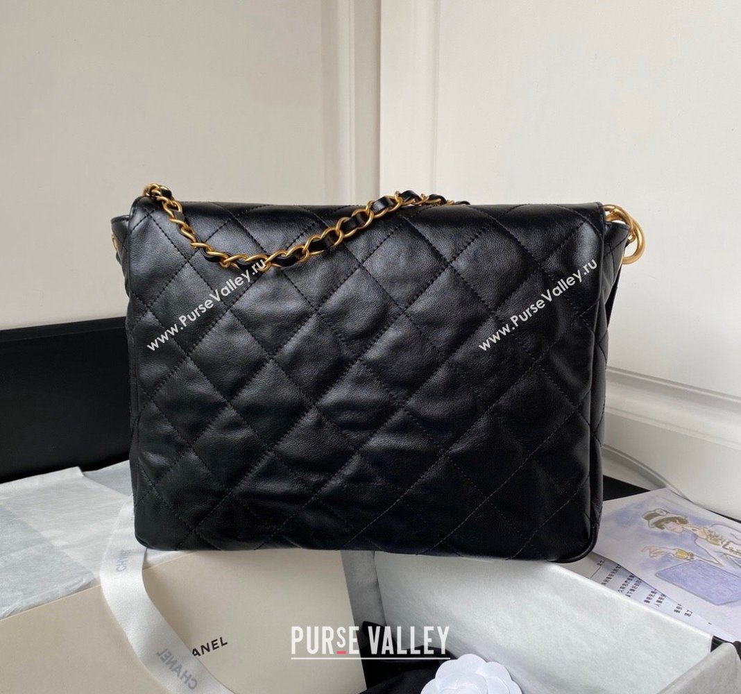 Chanel Shiny Crumpled Calfskin Medium Messenger bag AS4668 Black 2024 (yezi-240411052)
