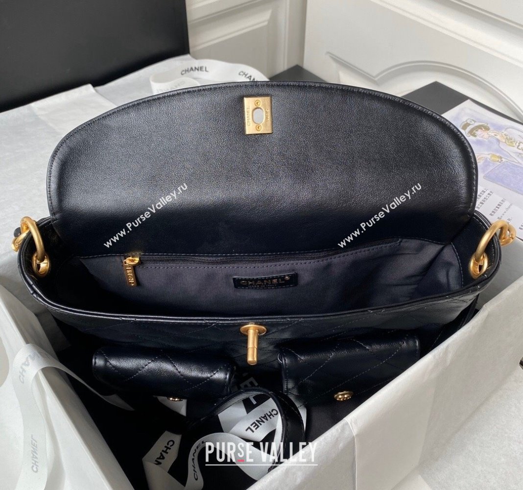 Chanel Shiny Crumpled Calfskin Medium Messenger bag AS4668 Black 2024 (yezi-240411052)