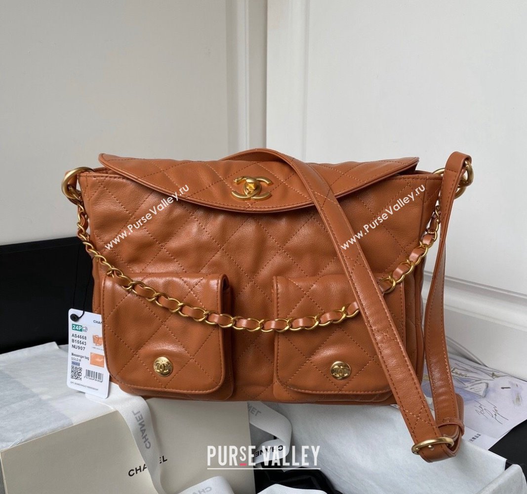 Chanel Shiny Crumpled Calfskin Medium Messenger bag AS4668 Brown 2024 (yezi-240411053)