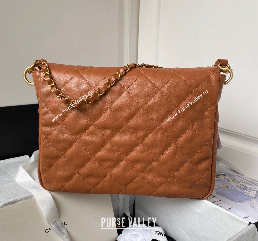 Chanel Shiny Crumpled Calfskin Medium Messenger bag AS4668 Brown 2024 (yezi-240411053)