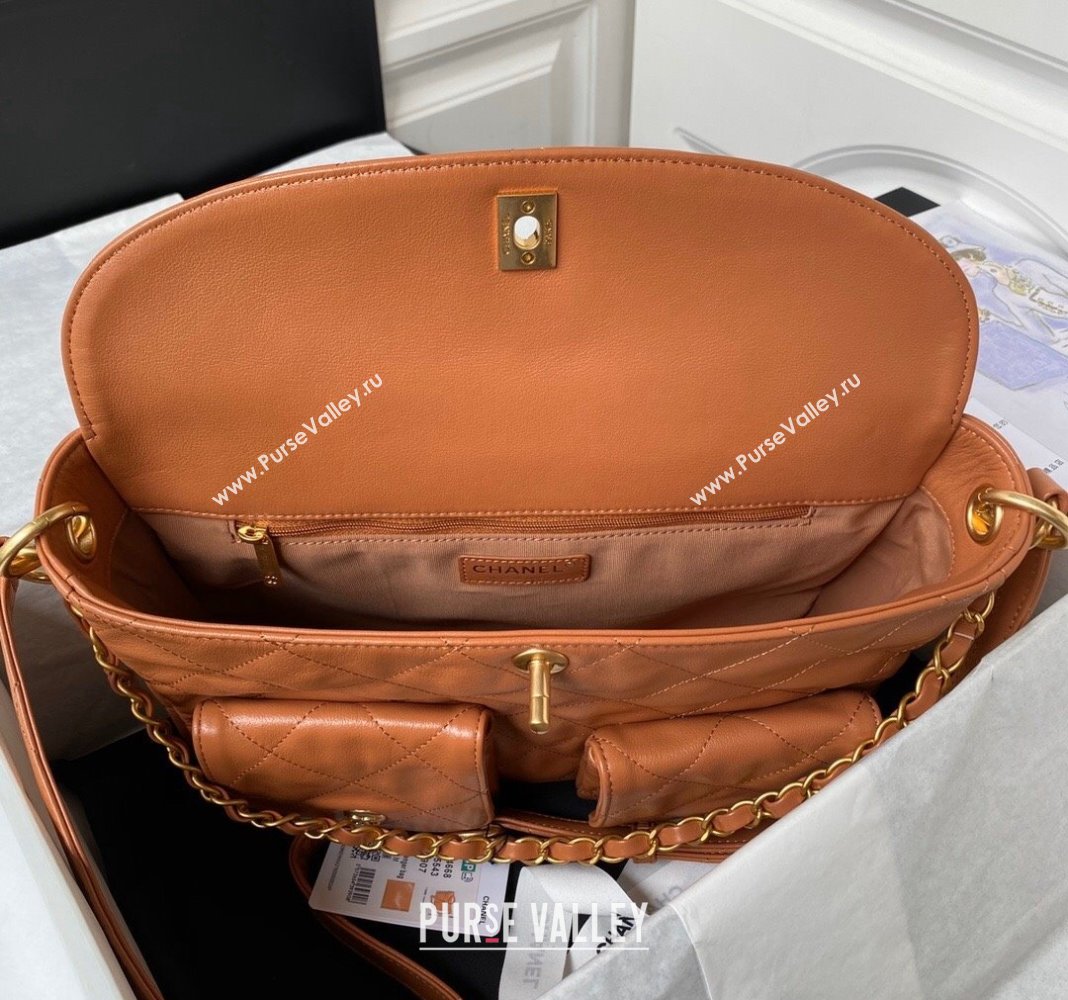Chanel Shiny Crumpled Calfskin Medium Messenger bag AS4668 Brown 2024 (yezi-240411053)