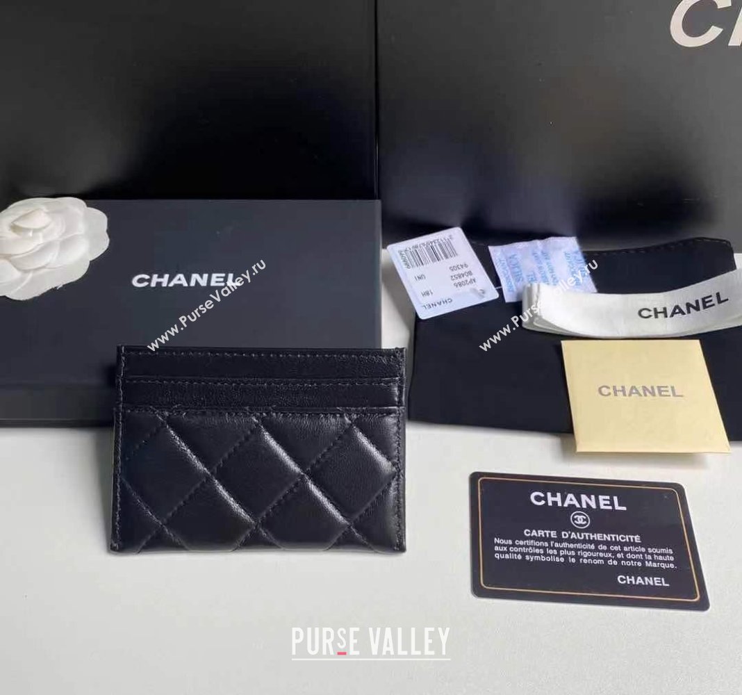 Chanel Heart Shiny Crumpled Lambskin Card Case Wallet AP3292 Black 2024 (yezi-240411016)