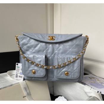 Chanel Shiny Crumpled Calfskin Medium Messenger bag AS4668 Grey 2024 (yezi-240411054)