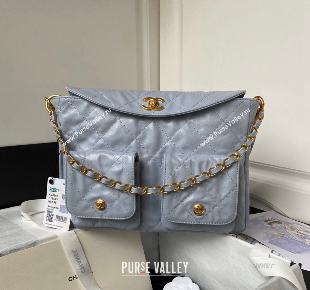 Chanel Shiny Crumpled Calfskin Medium Messenger bag AS4668 Grey 2024 (yezi-240411054)
