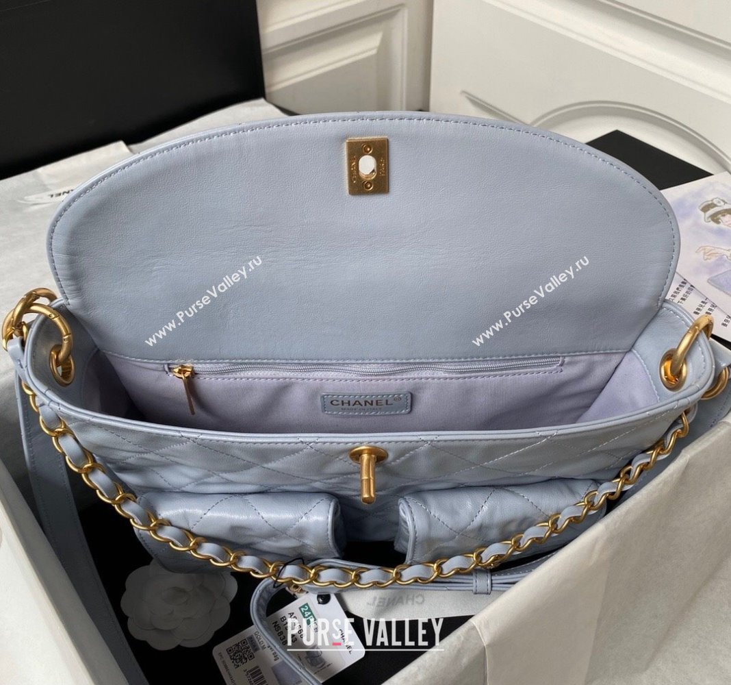 Chanel Shiny Crumpled Calfskin Medium Messenger bag AS4668 Grey 2024 (yezi-240411054)