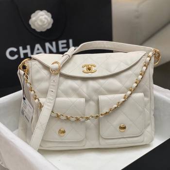 Chanel Shiny Crumpled Calfskin Medium Messenger bag AS4668 White 2024 (yezi-240411055)