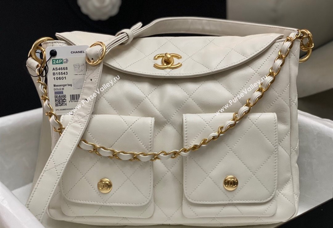 Chanel Shiny Crumpled Calfskin Medium Messenger bag AS4668 White 2024 (yezi-240411055)