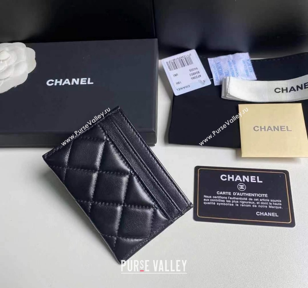 Chanel Heart Shiny Crumpled Lambskin Card Case Wallet AP3292 Black 2024 (yezi-240411016)