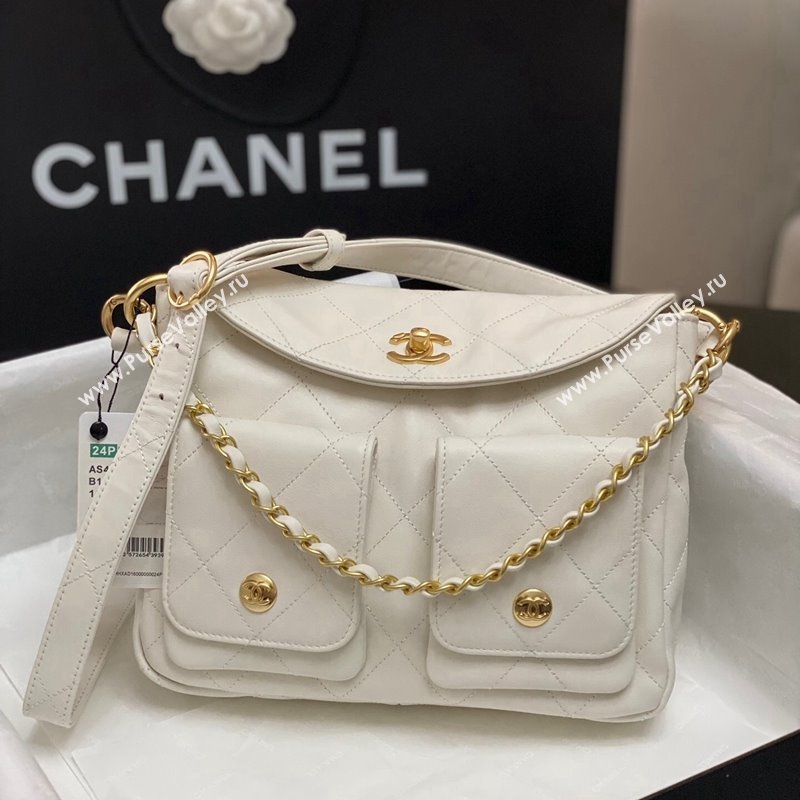 Chanel Shiny Crumpled Calfskin Small Messenger bag AS4743 White 2024 (yezi-240411051)