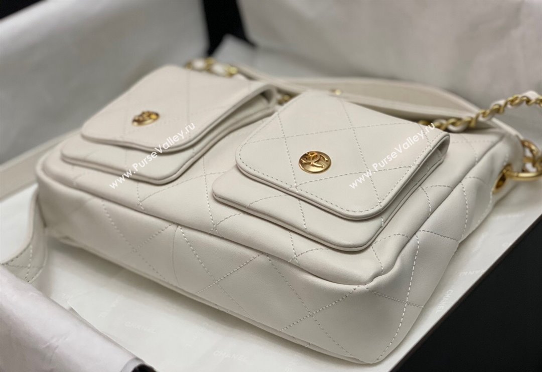 Chanel Shiny Crumpled Calfskin Small Messenger bag AS4743 White 2024 (yezi-240411051)