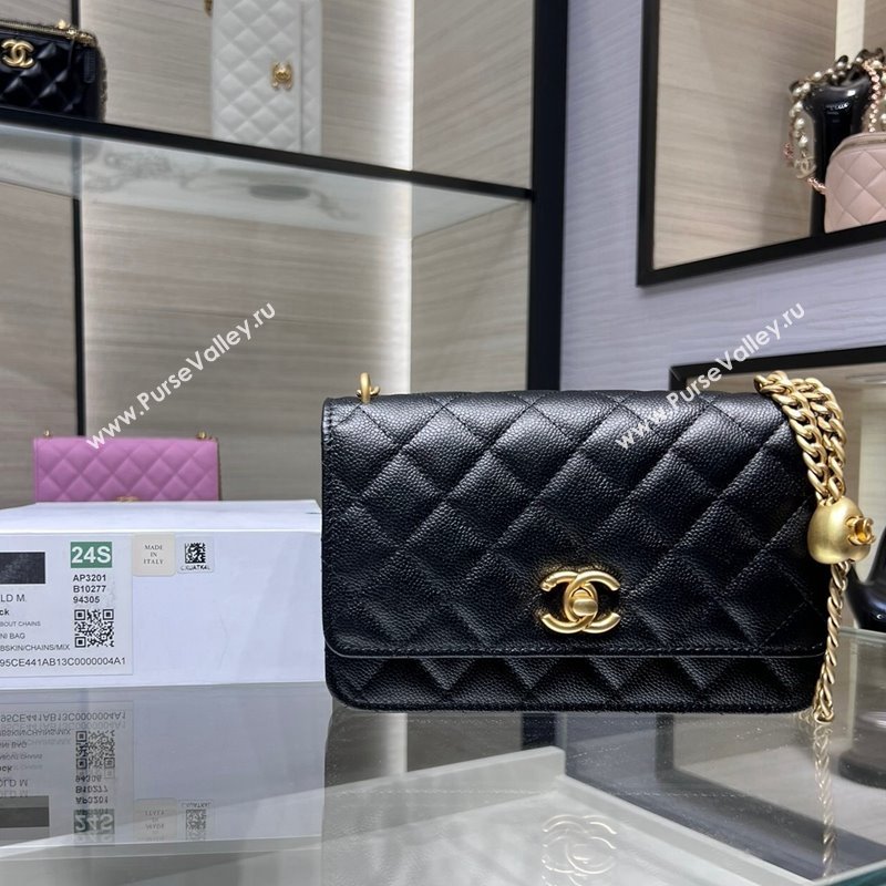 Chanel Grained Calfskin Clutch with Heart Chain AP3201 Black 2024 (ssz-240411020)
