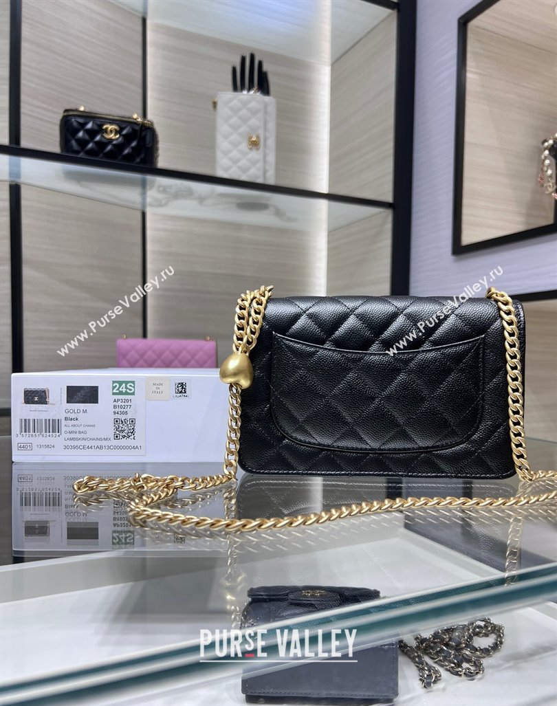 Chanel Grained Calfskin Clutch with Heart Chain AP3201 Black 2024 (ssz-240411020)