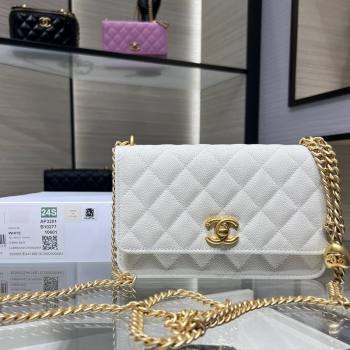Chanel Grained Calfskin Clutch with Heart Chain AP3201 White 2024 (ssz-240411021)