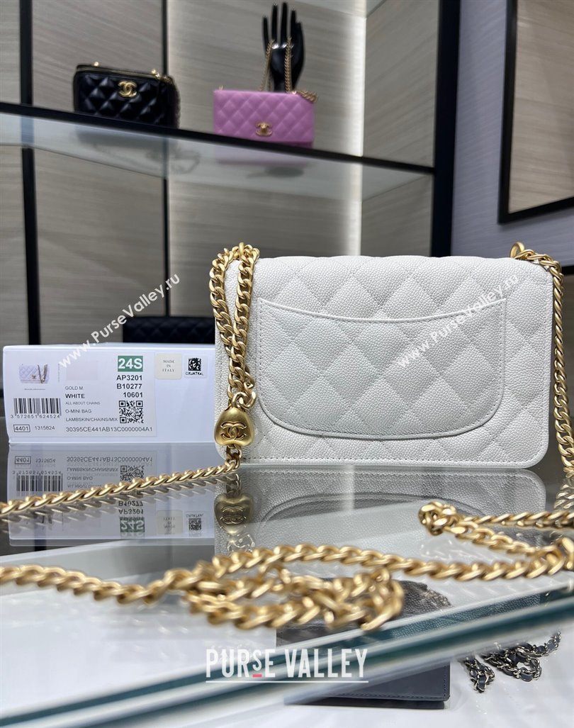 Chanel Grained Calfskin Clutch with Heart Chain AP3201 White 2024 (ssz-240411021)