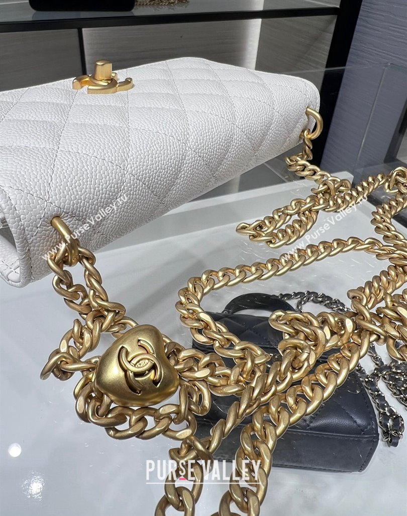 Chanel Grained Calfskin Clutch with Heart Chain AP3201 White 2024 (ssz-240411021)