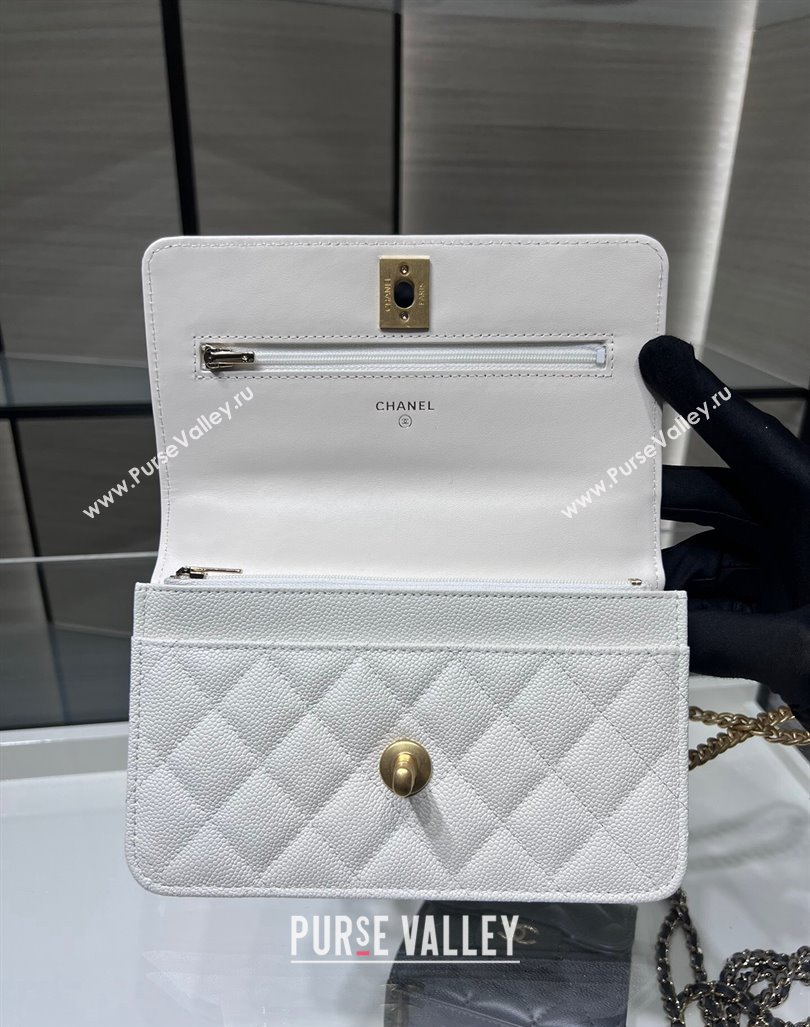 Chanel Grained Calfskin Clutch with Heart Chain AP3201 White 2024 (ssz-240411021)