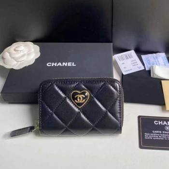 Chanel Heart Shiny Crumpled Lambskin Zipped Coin Purse Wallet AP3294 2024 (yezi-240411017)