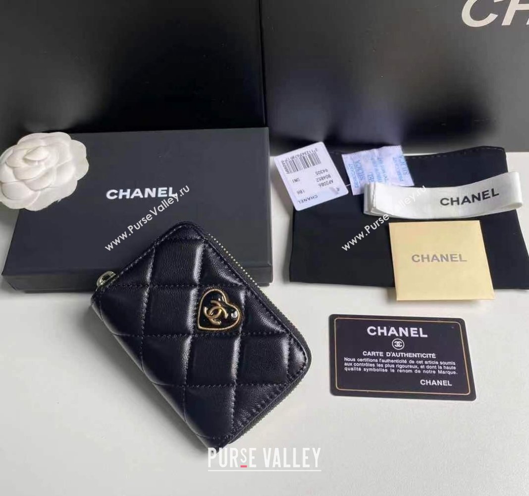 Chanel Heart Shiny Crumpled Lambskin Zipped Coin Purse Wallet AP3294 2024 (yezi-240411017)