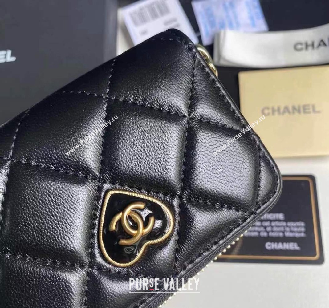 Chanel Heart Shiny Crumpled Lambskin Zipped Coin Purse Wallet AP3294 2024 (yezi-240411017)