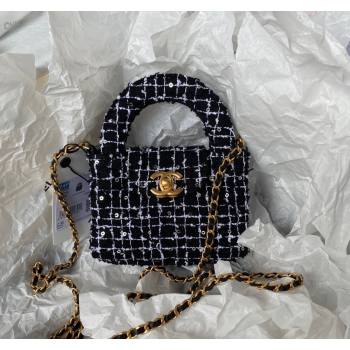 Chanel Sequin Embroidered Tweed Clutch with Chain AP3435 Black/White 2024 (yezi-240411018)