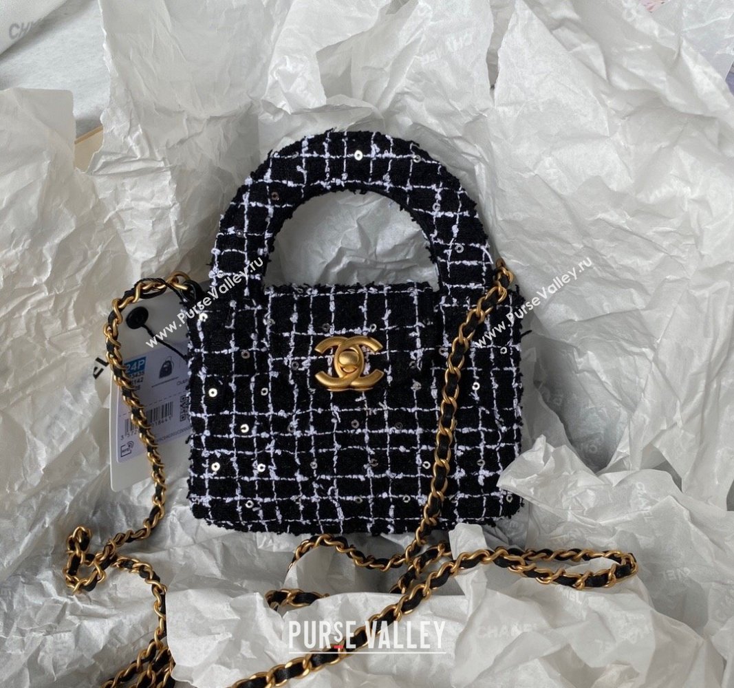 Chanel Sequin Embroidered Tweed Clutch with Chain AP3435 Black/White 2024 (yezi-240411018)