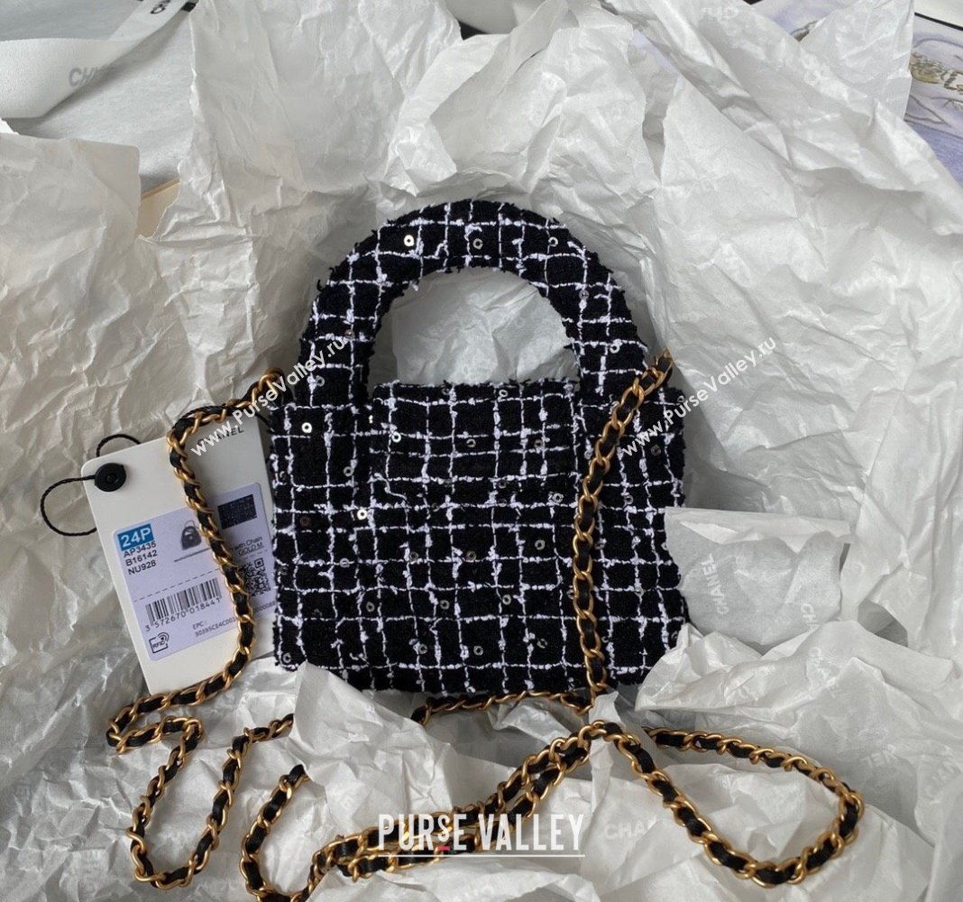 Chanel Sequin Embroidered Tweed Clutch with Chain AP3435 Black/White 2024 (yezi-240411018)