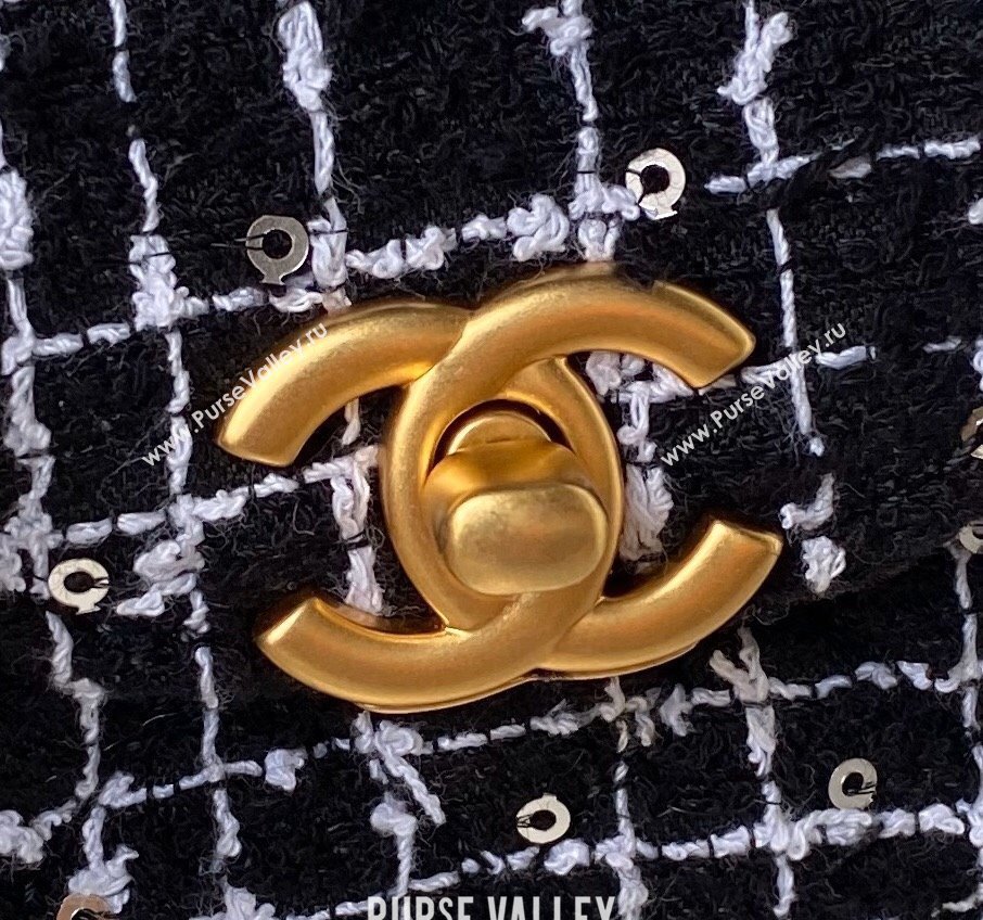 Chanel Sequin Embroidered Tweed Clutch with Chain AP3435 Black/White 2024 (yezi-240411018)