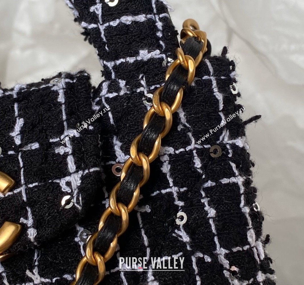 Chanel Sequin Embroidered Tweed Clutch with Chain AP3435 Black/White 2024 (yezi-240411018)