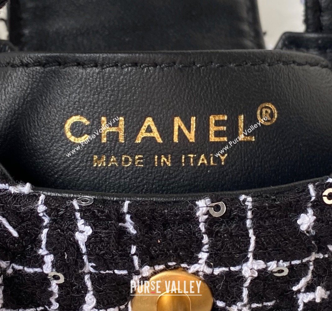 Chanel Sequin Embroidered Tweed Clutch with Chain AP3435 Black/White 2024 (yezi-240411018)