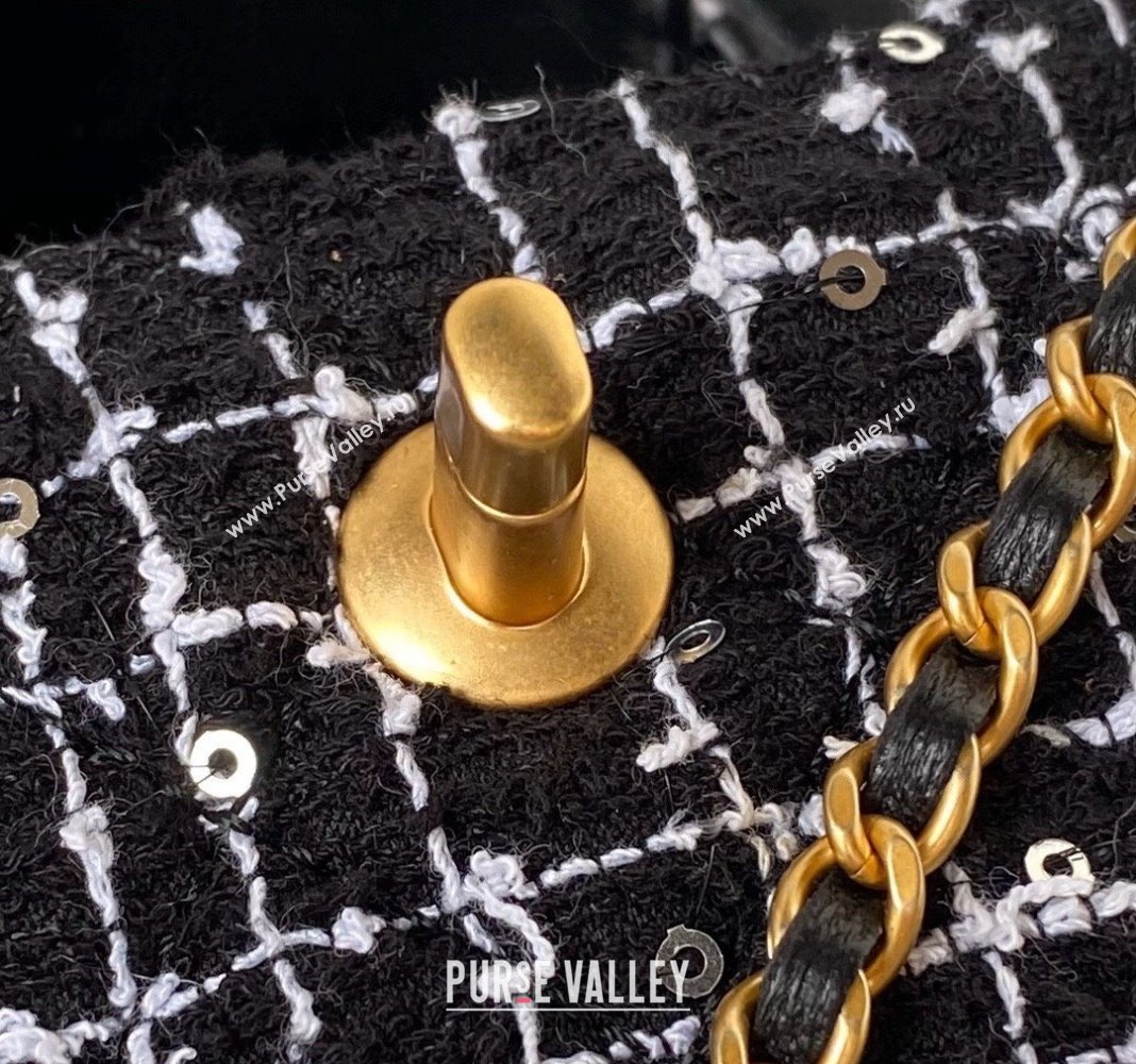 Chanel Sequin Embroidered Tweed Clutch with Chain AP3435 Black/White 2024 (yezi-240411018)