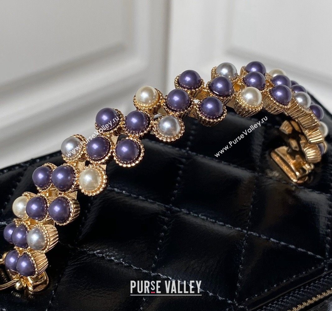 Chanel Shiny Crumpled Lambskin Clutch with Chain and Pearls Top Handle AP3804 Black 2024 (yezi-240411001)