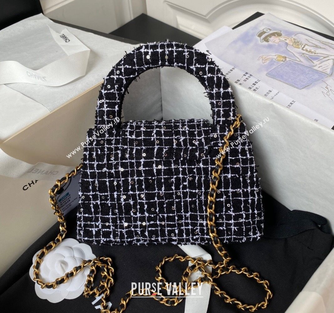 Chanel Sequin Embroidered Tweed Mini Shopping Bag AS4416 Black/White 2024 (yezi-240927042)