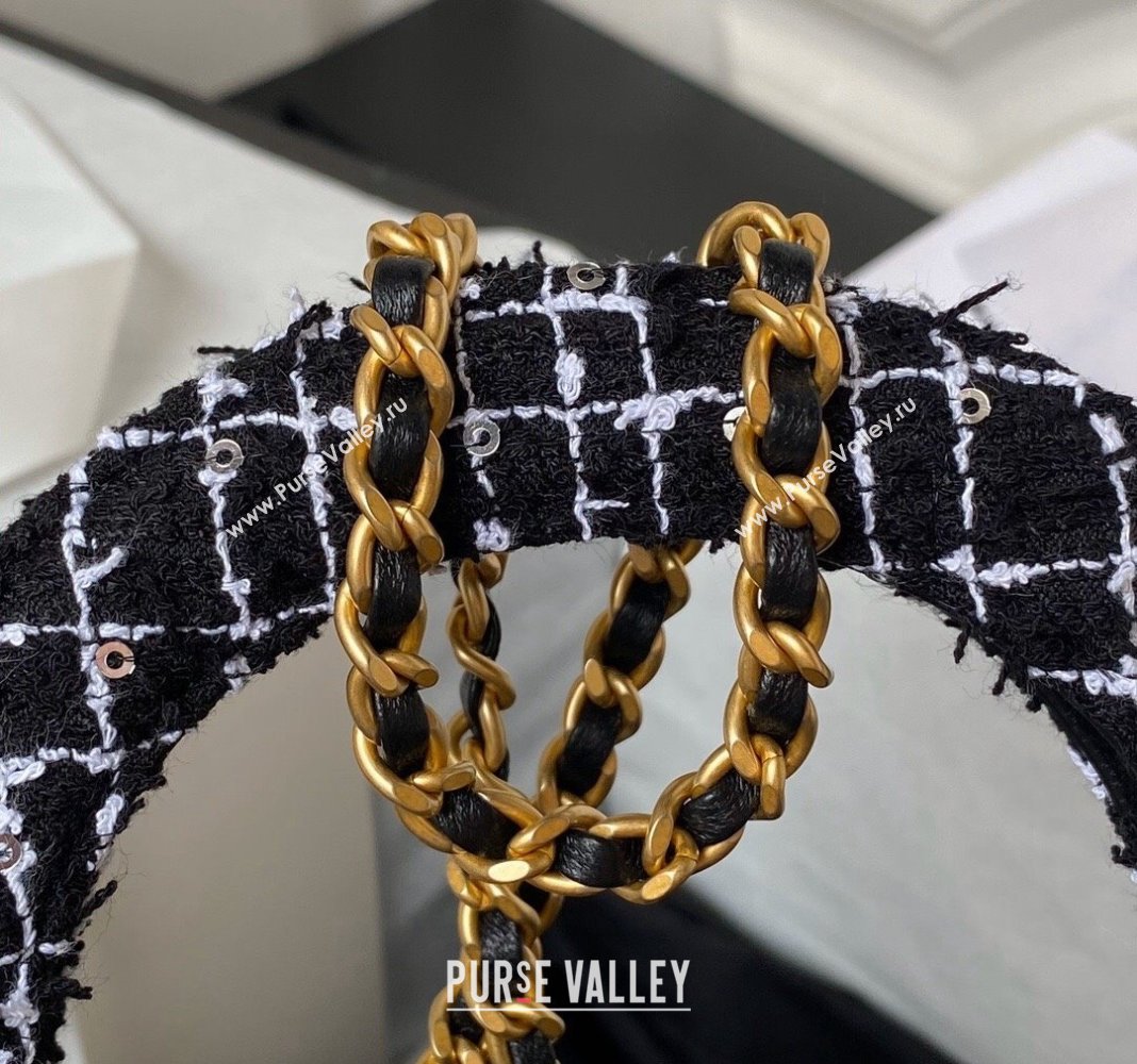 Chanel Sequin Embroidered Tweed Mini Shopping Bag AS4416 Black/White 2024 (yezi-240411019)