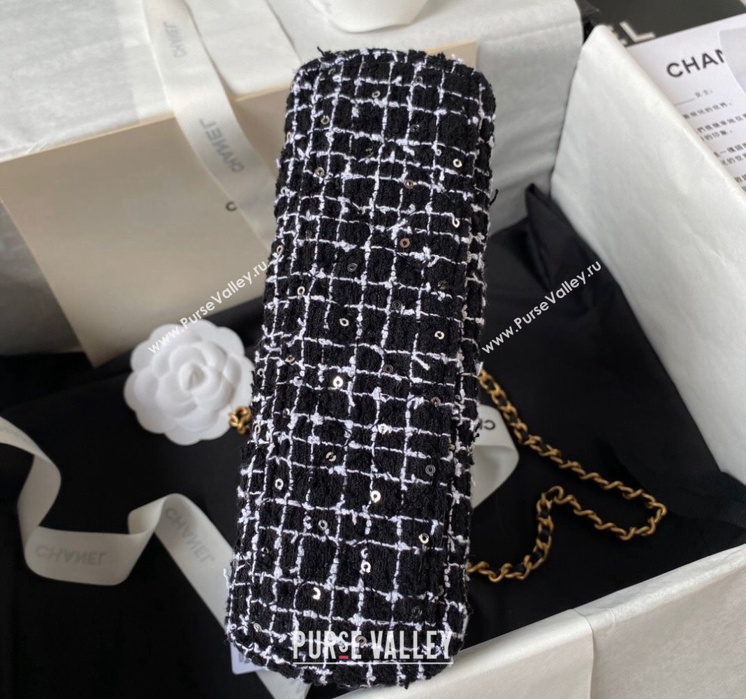 Chanel Sequin Embroidered Tweed Mini Shopping Bag AS4416 Black/White 2024 (yezi-240411019)