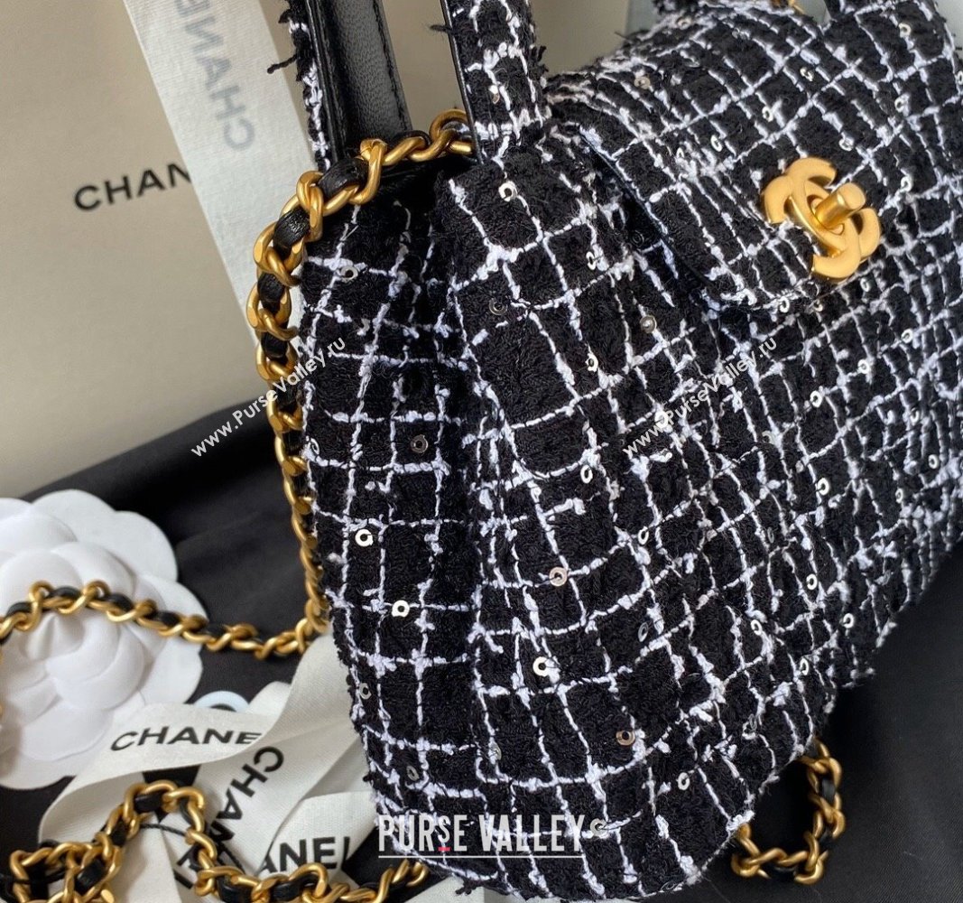 Chanel Sequin Embroidered Tweed Mini Shopping Bag AS4416 Black/White 2024 (yezi-240927042)