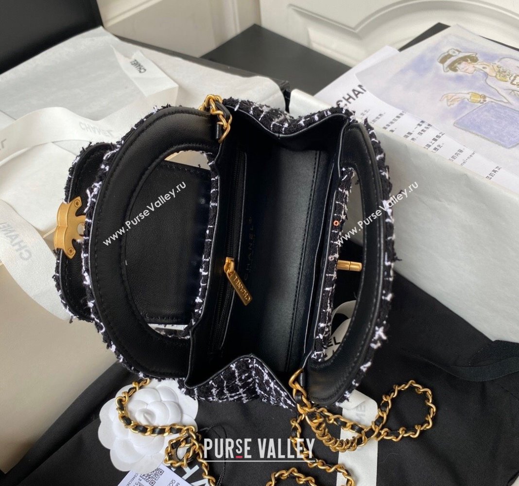 Chanel Sequin Embroidered Tweed Mini Shopping Bag AS4416 Black/White 2024 (yezi-240411019)
