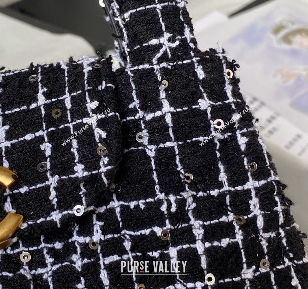Chanel Sequin Embroidered Tweed Mini Shopping Bag AS4416 Black/White 2024 (yezi-240411019)