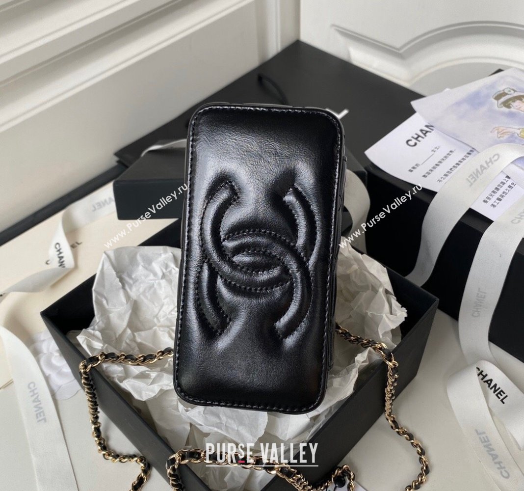 Chanel Shiny Crumpled Lambskin Clutch with Chain and Pearls Top Handle AP3804 Black 2024 (yezi-240411001)