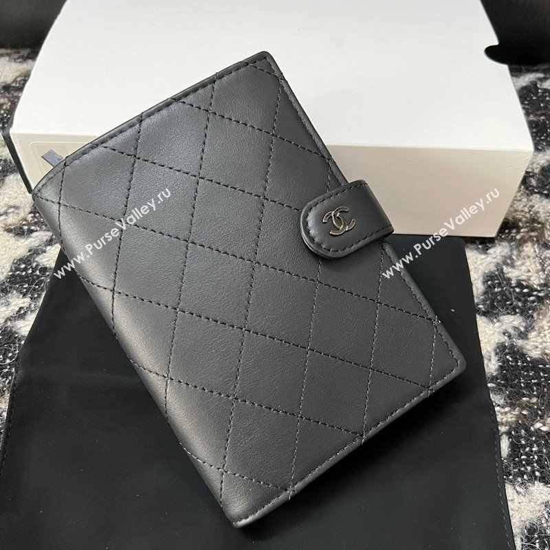Chanel Quilted Lambskin Passport Cover Black 2024 A96066 (YEZI-240411061)